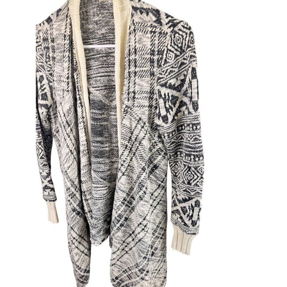 Anthropologie TINY Black & Cream Open Front Boho Cardigan Sweater With Tribal Pa - Picture 3 of 10